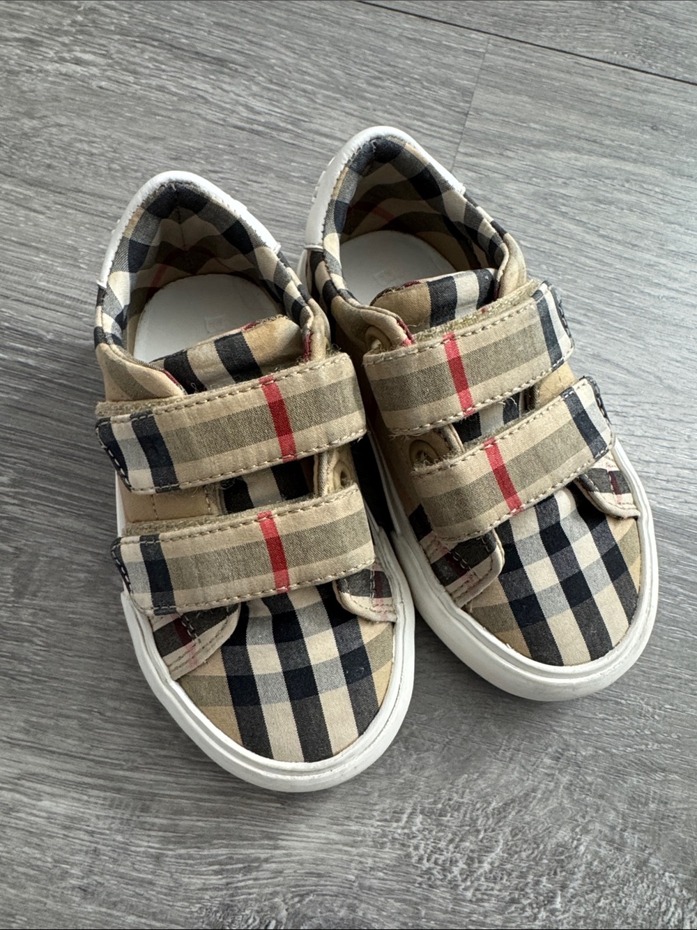 Burberry Kids Tan and Black Nova Check Velcro Sneakers